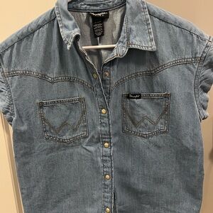Wrangler Light Blue Denim Button-Up Shirt